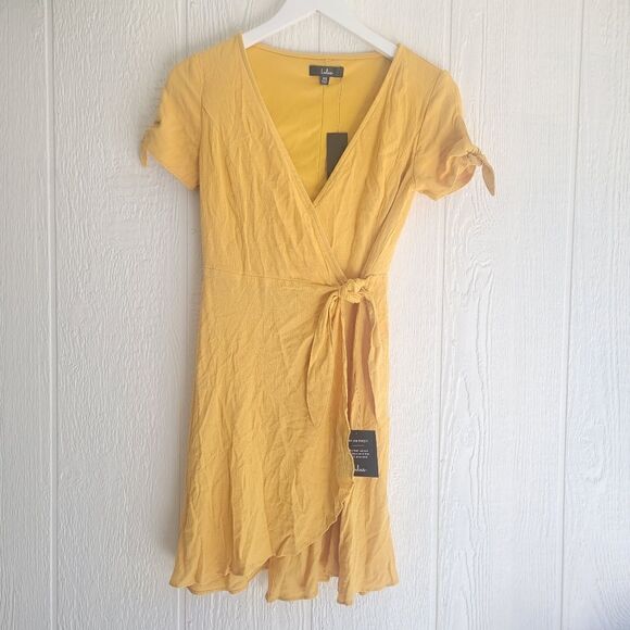 NWT lulus yellow Mustard wrap around dress - Picture 1 of 6